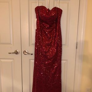 Sparkle, Sequins, Strapless Red mermaid gown